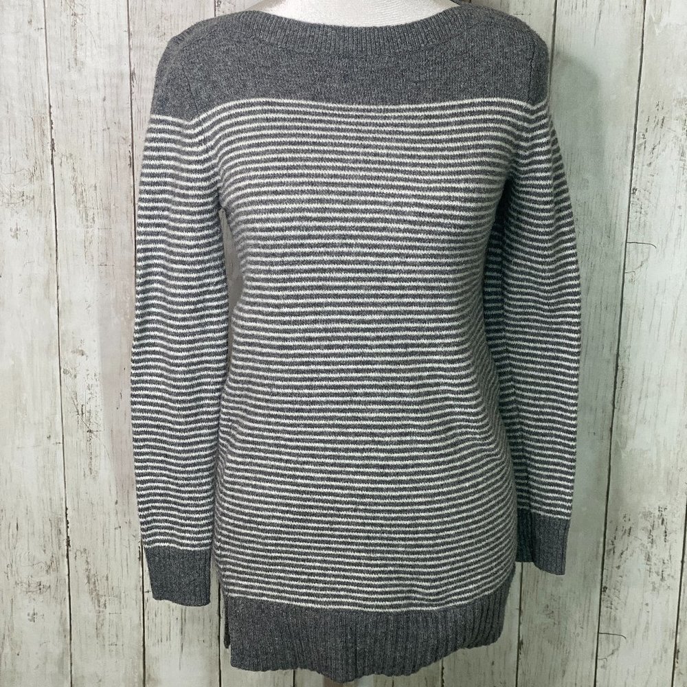 LOFT long sweater; grey and white striped; Size XSP